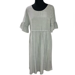 Tea n Rose Gray Dusty Light Blue Drop Empire Waist Boho Dress Scoop Neckline
